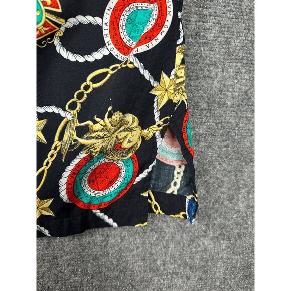 Vintage Womens Button Up Shirt Large Black Chain Medallion Baroque Old Money - Picture 11 of 12